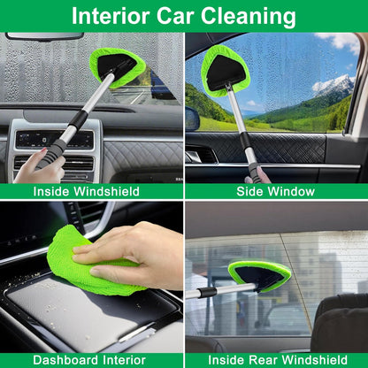 XINDELL Windshield Cleaner Tool – Car Interior Window Cleaning Kit with Extendable Handle & 4 Microfiber Pads, Auto Wiper Inside Windshield Brush for Car & Home Windows