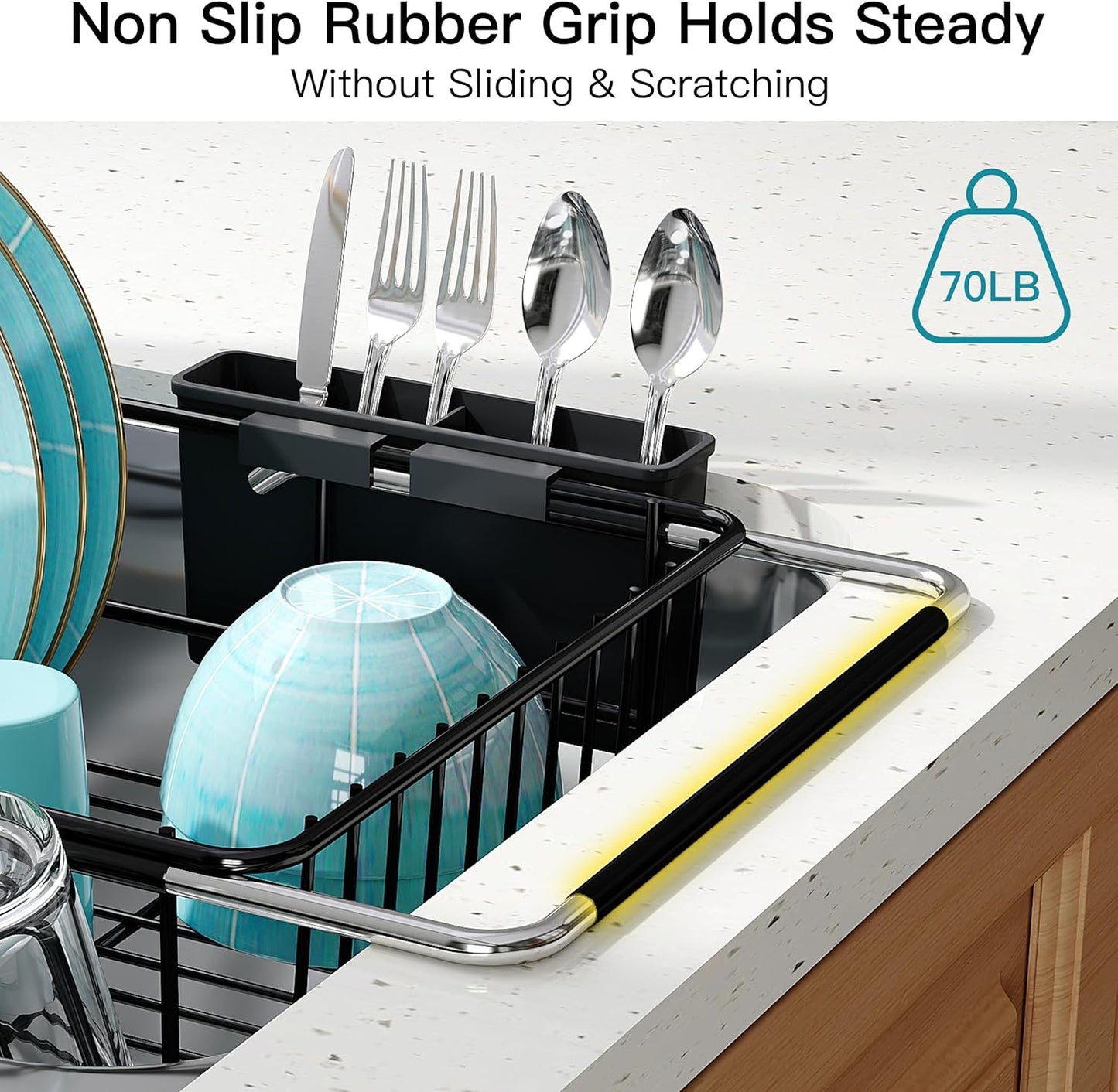 JASIWAY Dish Drying Rack in Sink, Expandable Stainless Steel Dish Drainers for Kitchen Counter, Dish Dryer Rack for Inside Sink, Over The Sink Dish Racks with Utensil Holder, Silver