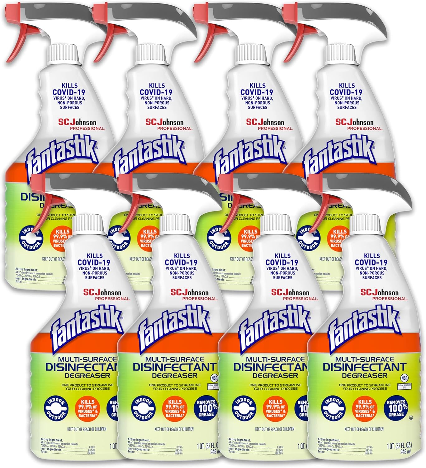 SC Johnson Professional Fantastik Disinfectant Multi-Surface Cleaner Spray Bottle 8, Ounce (Pack of 8), Fresh, 32 Fl Oz