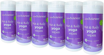 Yoga Wipes for Mat and Body - Bulk CASE of 6 - Natural Lavender and Tea Tree - by Jasmine Seven - for Studio, Gym, Spa, Fitness