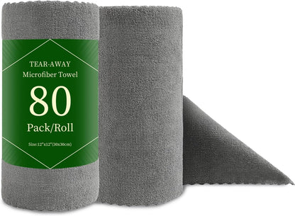 80 Pack Microfiber Cleaning Cloth Roll Reusable Paper Towels 12"x12" Tear Away Cloth, Microfiber Towels for Cars, Wash Cloths, Lint Free Dark Grey Rags for House, Kitchen,Window,Cleaning Supplies
