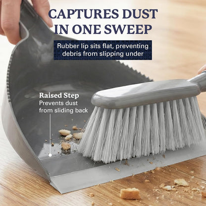 Farberware Handheld Broom and Dustpan Set with Rubber Lip – Small Dust Pan and Brush Set for Kitchen Crumbs, Cat Litter, Compact Hand Broom with Soft Grip Handle for Home Cleaning