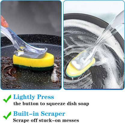 6Pcs Dish Wand Sponge Refills Dishwasher Sponge Dishwand Refills Scrubber Sponges Non Scratch Head Replacement for Dish Wand Heavy Duty Soap Dispenser Scrubber Pads for Kitchen Cleaning