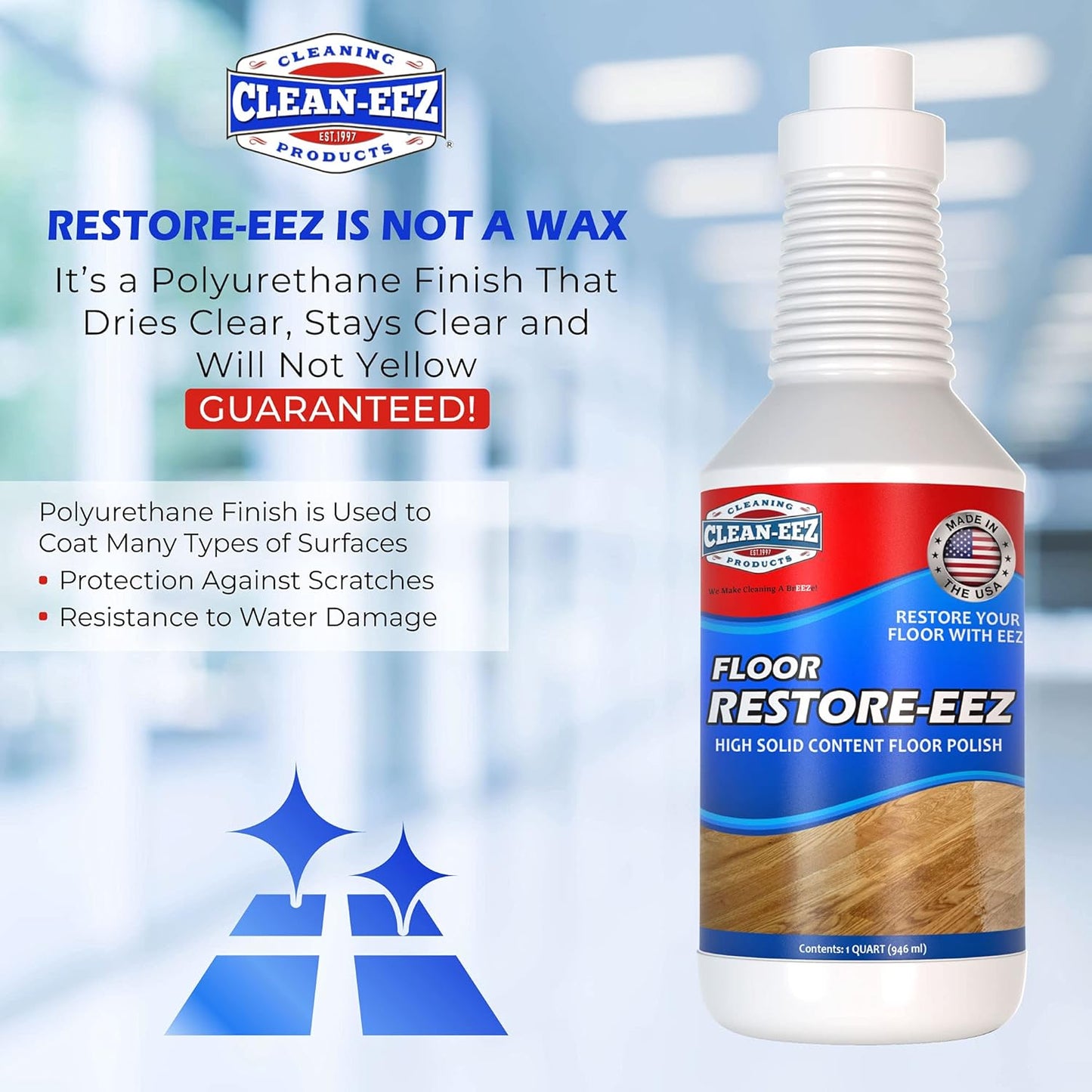 Clean-eez Ultimate Floor Restorer & Polish - Revitalize, Protect, Shine Wood, Laminate, Vinyl, Bamboo, Slate, Terracotta & More (1 Bottle W/Microfiber)