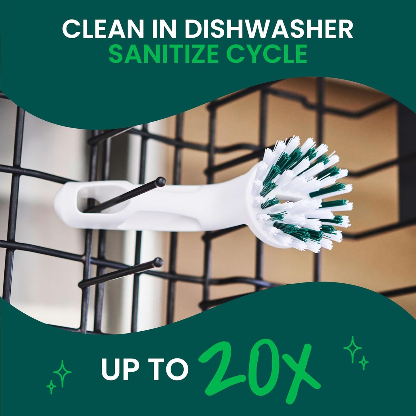 Scotch-Brite Handy Brush, Small and Durable Dish Brush with Handle for Scrubbing Hard-to-Reach Cookware, Tubs, Sinks, Car Tires, and More without Scratching, Antimicrobial, and Rinses Clean