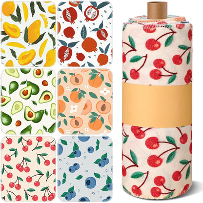 Redbaker 30 Pcs Reusable Paper Towels Rolls Kitchen Towels Bulk Washable Paperless Cloth Cotton Hand Napkins with Cardboard Reusable Napkins for Kitchen Bathroom(Floral,10 x 12 in)