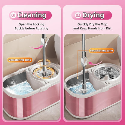 Spin Mop and Bucket with Wringer Set for Home,360° Mop and Bucket with Separate Clean and Dirty Water,Wet Dust Mop for Floor Cleaning with Extra Refills (Silver)