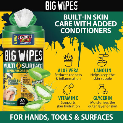 BIG WIPES Heavy Duty Industrial Hand Cleaning Wipes, Textured Scrubbing Degreaser Wipes for Mechanics and Tool Cleaner – 80 Count Canister (1 Pack)