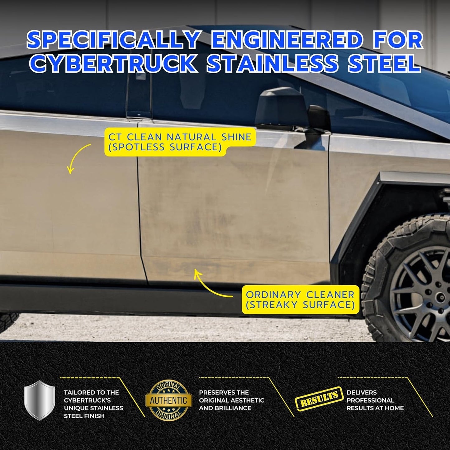 Natural Finish Waterless Stainless Steel Cleaner & Wash for Tesla Cybertruck – Eco-Friendly Spray, Removes Grease & Fingerprints, Matte Protection (16 Fl. Oz.)