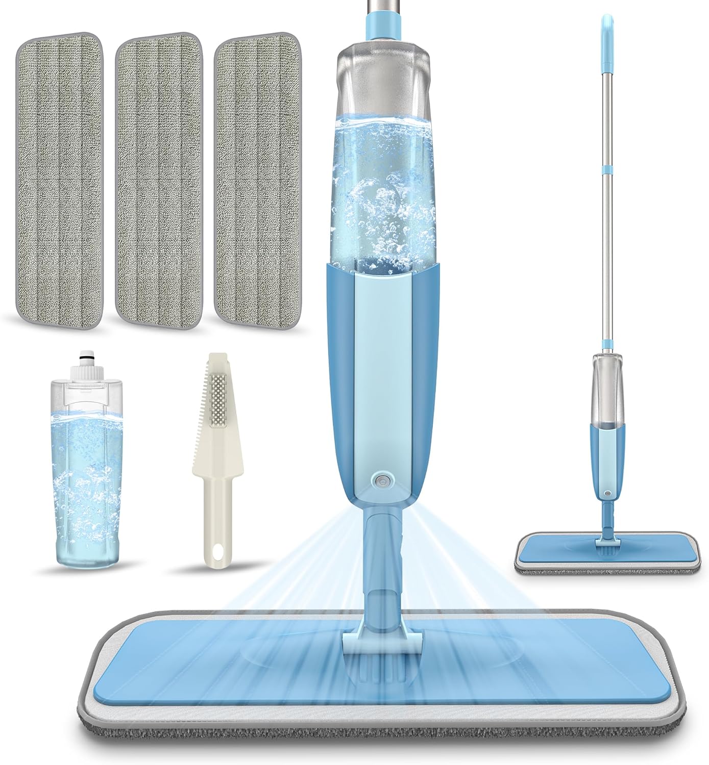 Spray Wet Mops for Hardwood Floor Cleaning: MEXERRIS Floor Mop with 5 Washable Pads for Swiffer Powermop & 2 Refillable Bottles - Home Commercial Dust Dry Mops for Wood Laminate Vinyl Tiles Ceramic