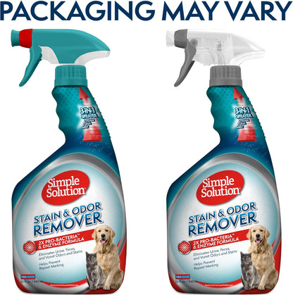 Simple Solution Stain and Odor Eliminator Spray, Enzyme Carpet Cleaner for Dogs and Cats, Pet Stain Remover and Urine Odor Eliminator, Multi Surface Pet Cleaning Solution, 32 oz (Pack of 2)
