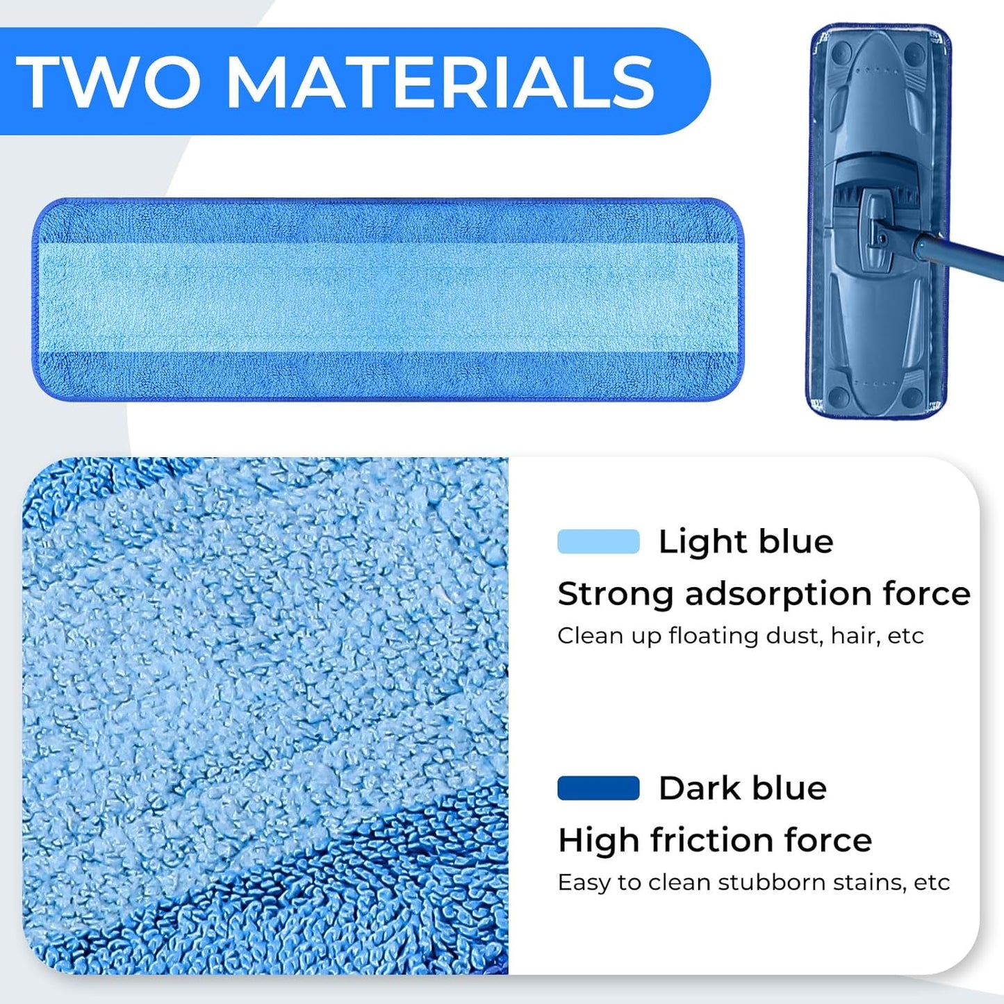 wlich 4-Pack Microfiber Cleaning Pads, 18-Inch Microfiber Mop Pads Compatible with Bona Mop, Washable and Reusable Mop Pad Refills for Hardwood Tile Laminate Floors