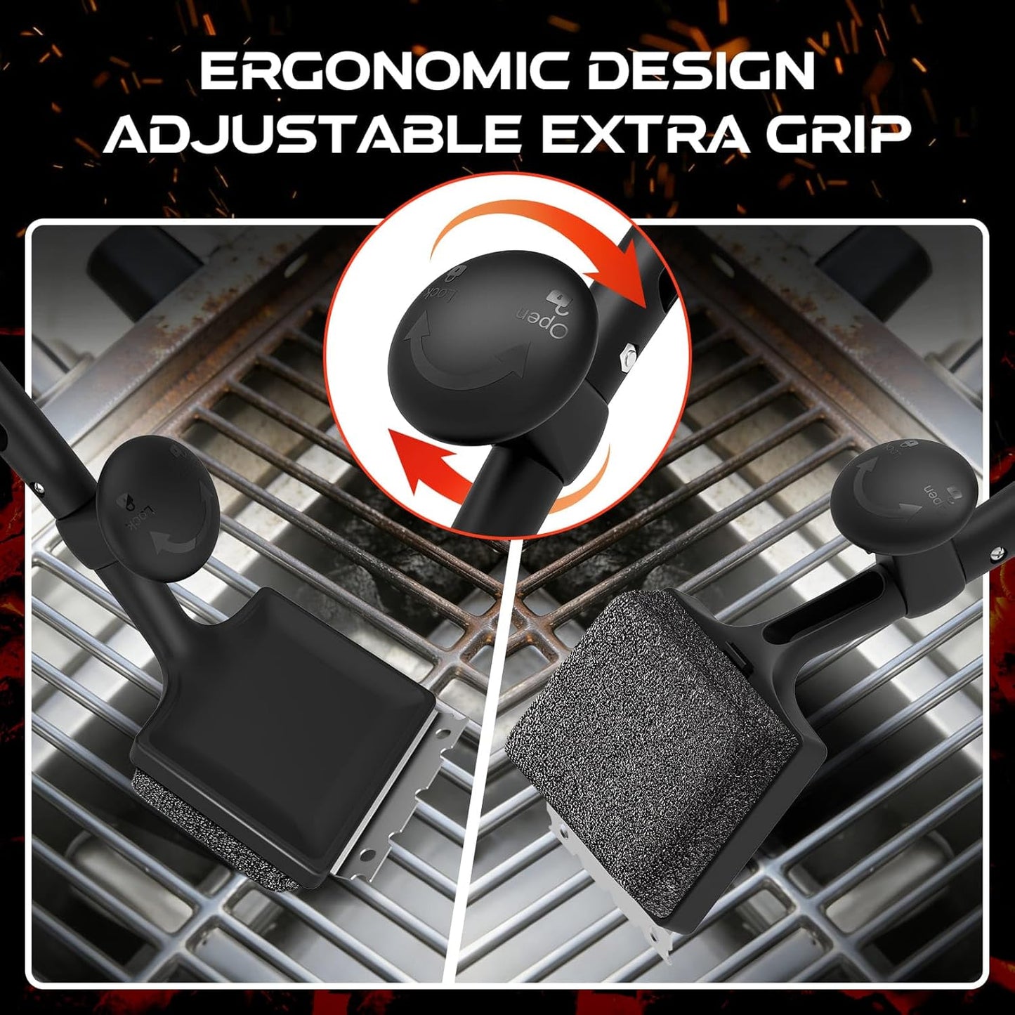 4-in-1 Bristle-Free Grill Brush — 18.8" Steam Grill Cleaner with Replaceable Head, Scraper & Bottle Opener, Long Non-Slip Heat-Resistant Handle