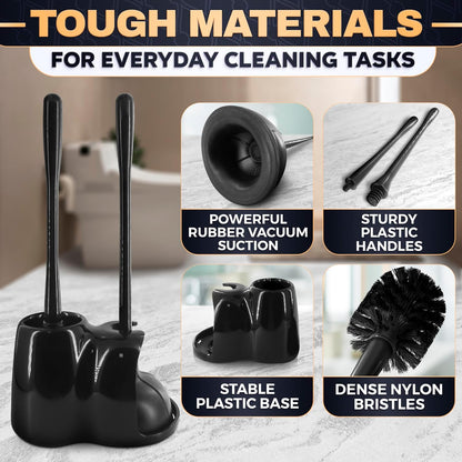 Toilet Brush and Holder Set - Silicone Toilet Brush Cleaner with Dark Grey Holder Base, Compact Accessory for Small Spaces - Easy to Place & Simple to Store After Use, Plastic Bathroom Cleaning Tool