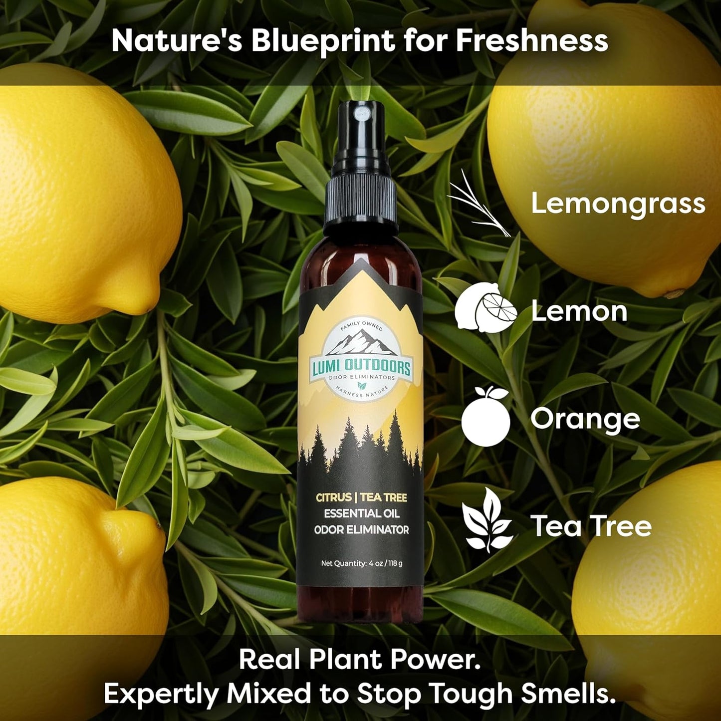 Lumi Outdoors Natural Shoe Deodorizer Spray (700+ Sprays) - Extra Strength Shoe Odor Eliminator for Smelly Shoes & Foot Odor - Replaces Shoe Balls & Inserts - Lemon Eucalyptus