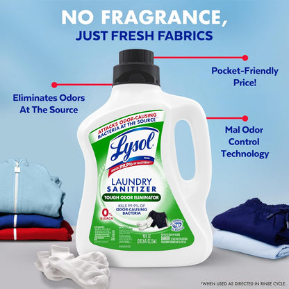 Lysol Disinfectant Laundry Sanitizer & Scent Booster, Laundry Detergent Additive, Color Safe Bleach Alternative, Laundry Odor Eliminator, Kills Bacteria & Viruses, Lavender Scent, 90 Fl Oz