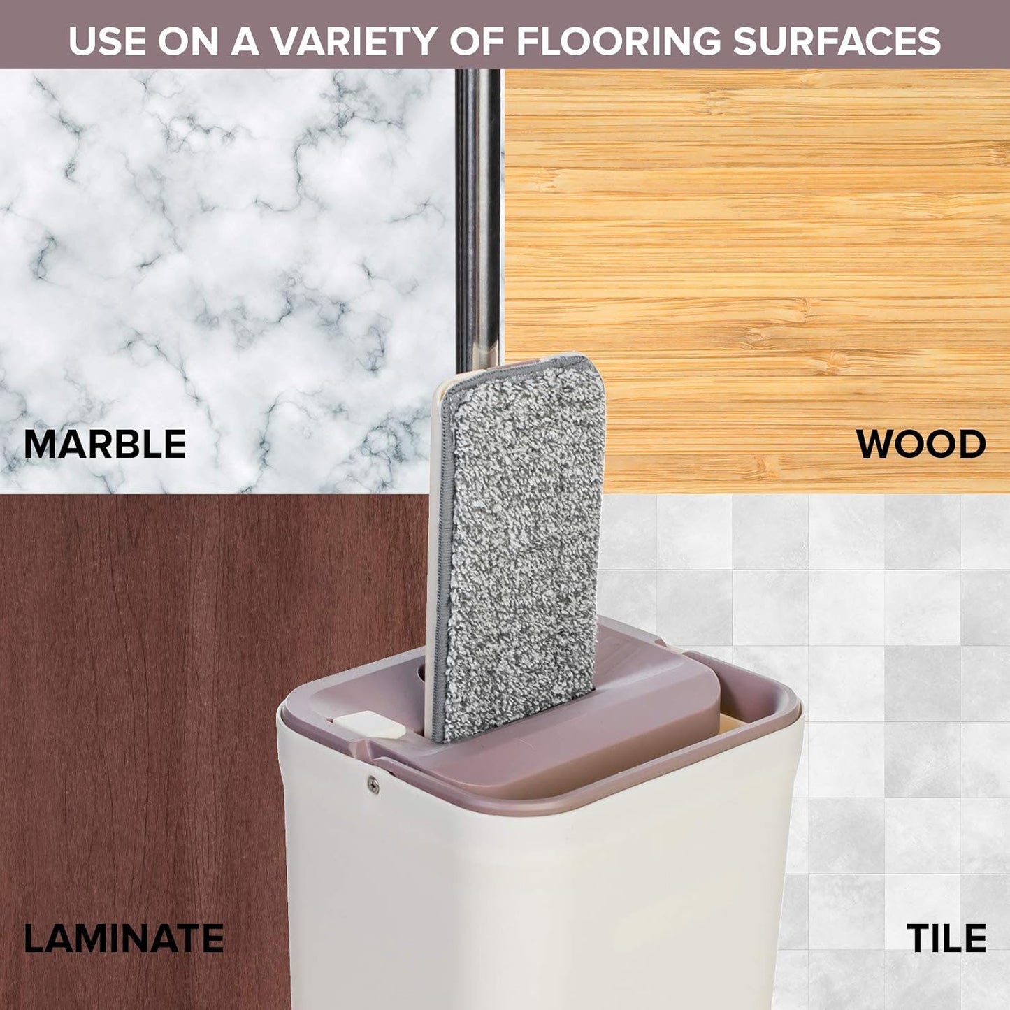 JFB Home Products Micro Flat Mop & Bucket System, Hands-Free Wringing Floor Cleaning, 3 Washable & Reusable Microfiber Pads, Wet or Dry Usage on Wood, Marble, Tile, Laminate, Ceramic and Vinyl Floors