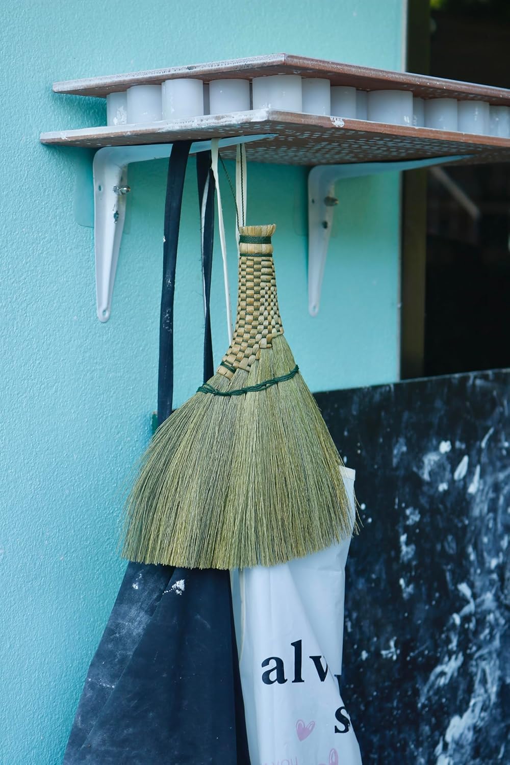 Small Corn Wisk Brush Broom 11 Inch Blue, Red Flagged Indoor Heavy Duty Multi Surface Hard & Soft Floor 100% Handmade(Blue), AW038-AW0038, length 11 Inch, wide 4.5 inch,