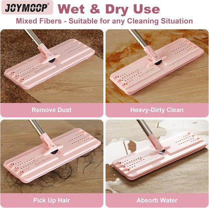 JOYMOOP Flat Mops, Microfiber Mop for Floor Cleaning and Wall Cleaner, 50" Mop Handle with Flexible 13" Flat Head with a Microfiber Mop Pad - White