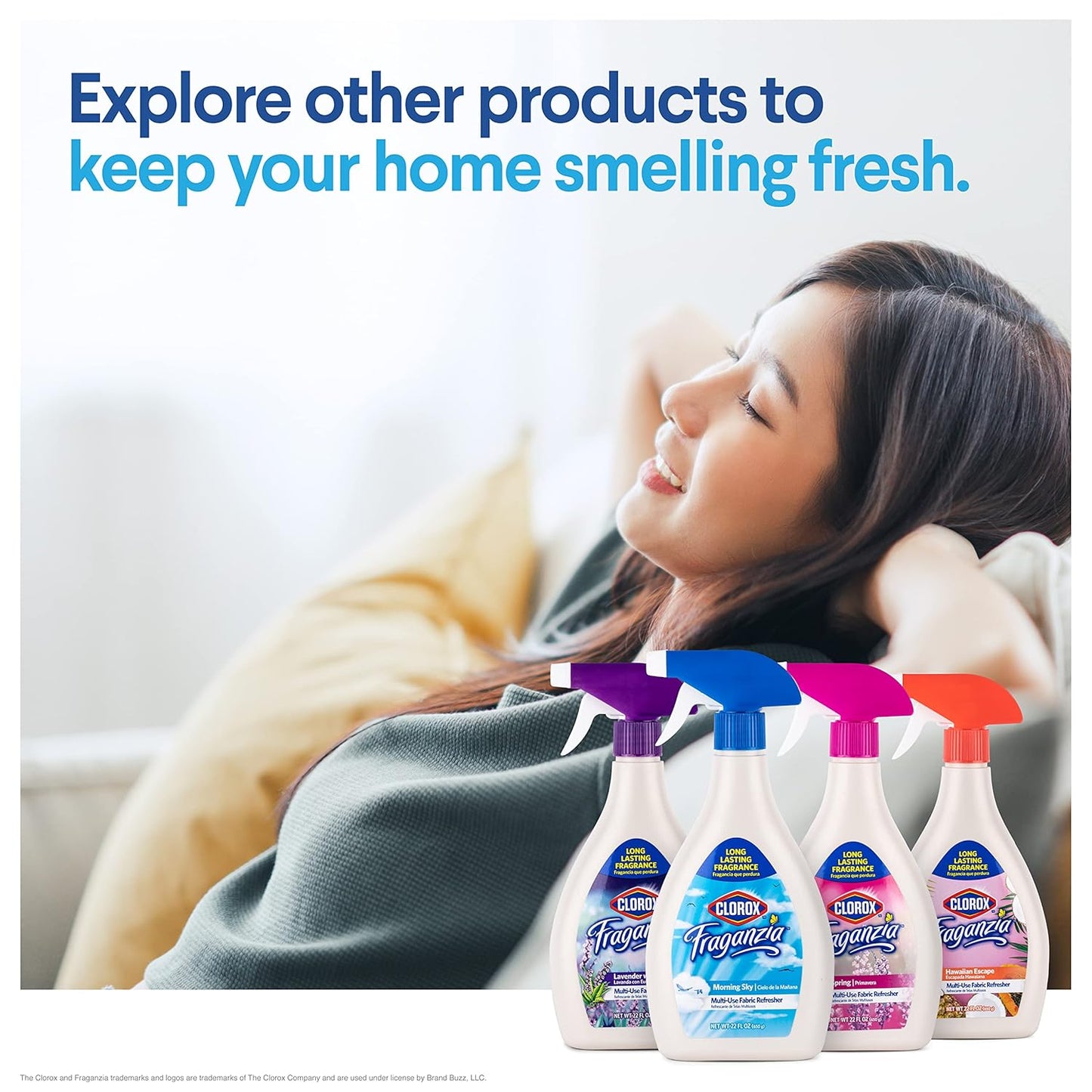 Clorox Fraganzia Refresher Spray, Lavender with Eucalyptus Scent - Multi-Use Fabric and Linen Freshener, Odor Eliminator for Home, Couches, and Soft Upholstery, 22 Fl Oz