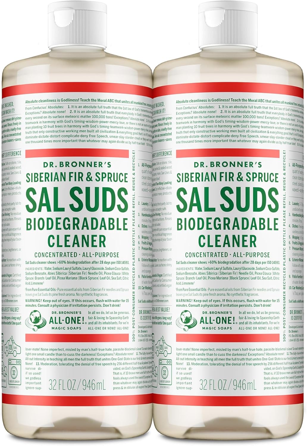 Dr. Bronner's Sal Suds Biodegradable Cleaner (1 Gallon) – All-Purpose Pine Mop Detergent for Floors, Multi-Purpose Household Formula, Dish Degreaser & Laundry Use