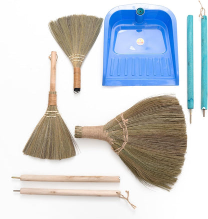 TTS Home Broom and Dustpan Set with 44.9'' Long Handle for Family, Kitchen, Office, and Lobby – 4-Pack Stand-Up Brooms with Dustpan Combo
