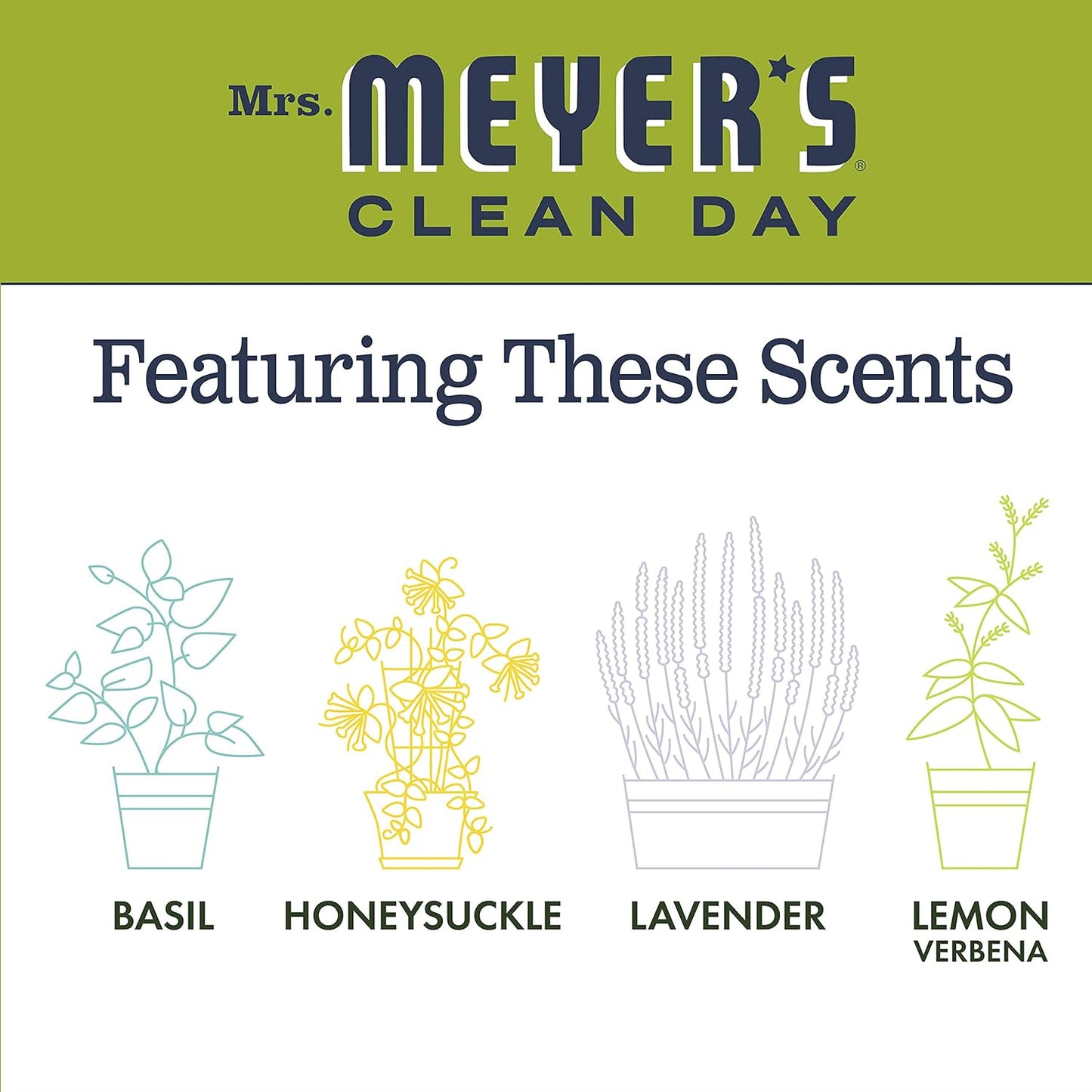 MRS. MEYER'S CLEAN DAY Liquid Dish Soap, Basil Scent, 16 Fl Oz Bottle - 3 Pack