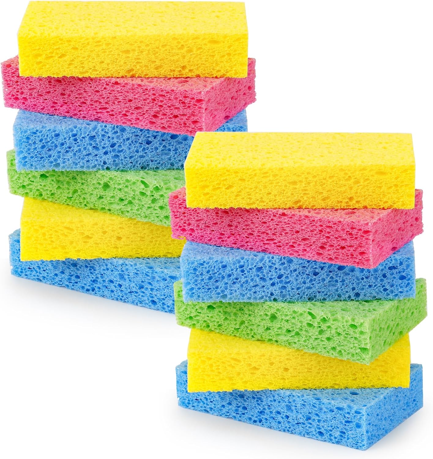 Temede Cellulose Sponges,Heavy Duty Scrub Sponges,Non-Scratch Kitchen Sponges for Dish,Colorful Compressed Dish Scrubber Sponge for Household,Cookware,Bathroom,6pcs