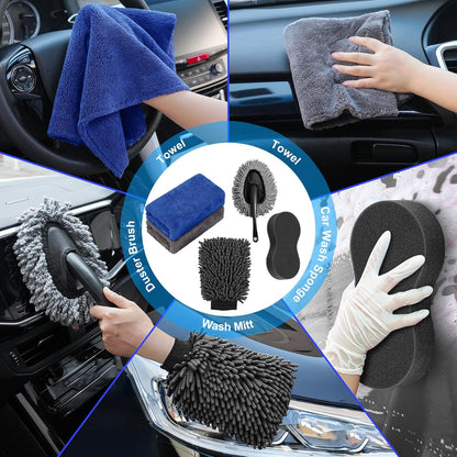 42Pcs Car Wash Detailing Kit Cleaning Set with Foam Gun Sprayer, Long-Handle Brush, Collapsible Bucket, Large Wash Mitt, Towels, Complete Interior & Exterior Car Washing Supply Set (Blue)