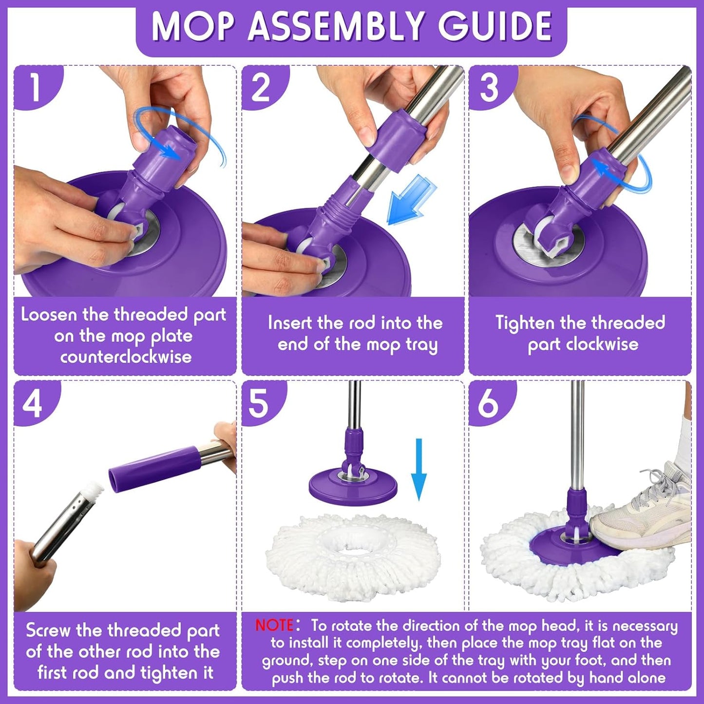 Spin Mop Replacement Handle 360 Degree Spin Mop Pole Handle Replacement Rotating Telescopic Stick for Head Replace Spinning Household Cleaning Accessories for Home(Cute Blue)