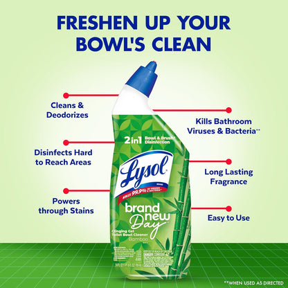 Lysol Toilet Bowl Cleaner Clinging Gel, Cleaning, Disinfecting, and Stain Removal, Bleach Free Bathroom Cleaning Supplies, Bamboo Scent, 24 fl oz. (2 Pack)
