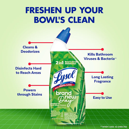 Lysol Toilet Bowl Cleaner Clinging Gel, Cleaning, Disinfecting, and Stain Removal, Bleach Free Bathroom Cleaning Supplies, Bamboo Scent, 24 fl oz. (2 Pack)