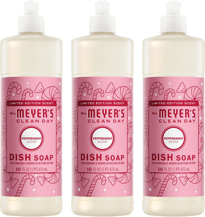 Mrs. MEYER'S CLEAN DAY Liquid Dish Soap, Peppermint Scent, 16 Fl Oz Bottle - 3 Pack
