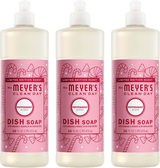 Mrs. MEYER'S CLEAN DAY Liquid Dish Soap, Peppermint Scent, 16 Fl Oz Bottle - 3 Pack