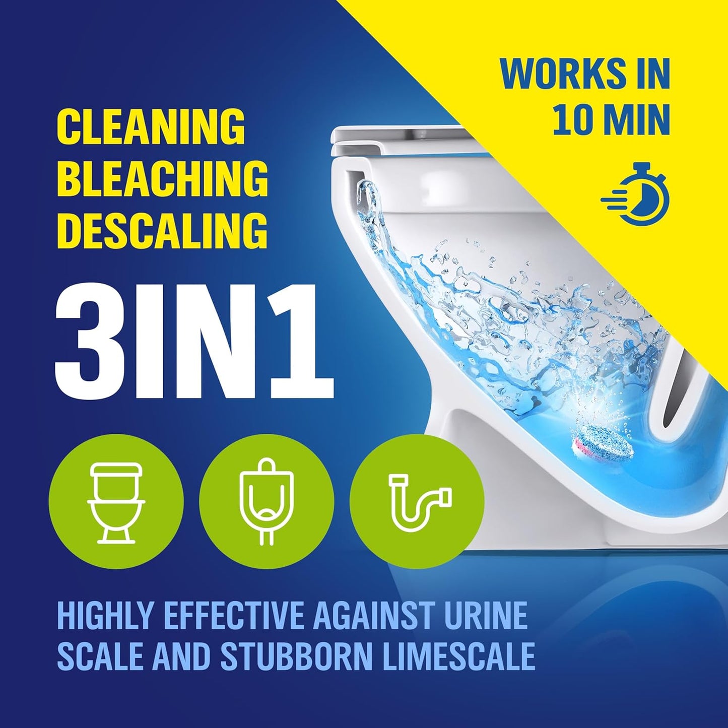 WoldoClean 3in1 Toilet Bowl Cleaner Tablets 35 Uses - Automatic Tank & Bowl Descaler, Heavy Duty Limescale & Hard Water Stain Remover, Eucalyptus Scent, No Blue Water Dye