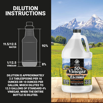 Calyptus 50% Pure Concentrated Vinegar | Maximum-Performance (12.5X) Power | Technical Grade | Dilutes Easily to 5% Acidity (1.5 Cups per Gallon) | Home and Outdoor Cleaning Concentrate | 2 Gallon