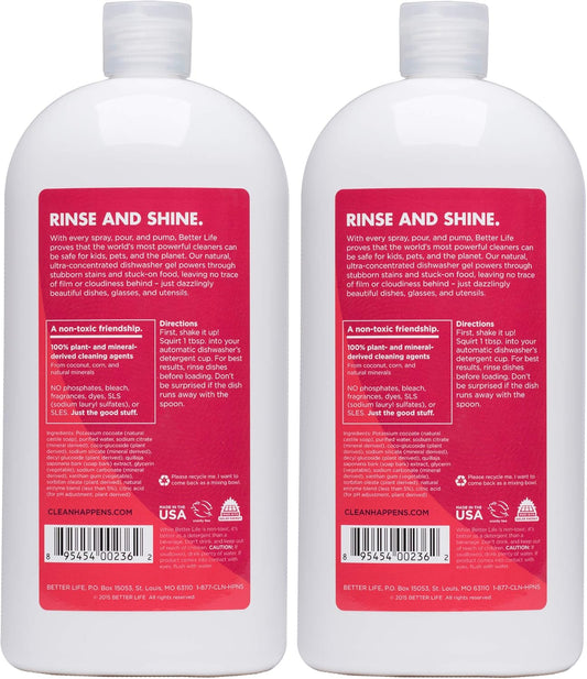 Better Life Dishwasher Detergent Gel - Automatic Dishwasher Cleaner - Concentrated Liquid Gel Dish Detergent Soap - 30oz (Pack of 2) Unscented
