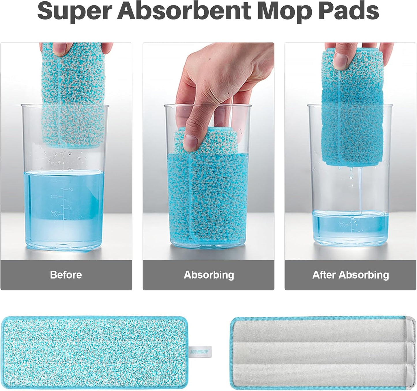 JOYMOOP 17.7-Inch Microfiber Flat Mop Replacement Pads – Washable Reusable Grey & Stripe, Pack of 4 Heavy-Duty Wet & Dry Refill for JOYMOOP Flat Mop & Bucket System