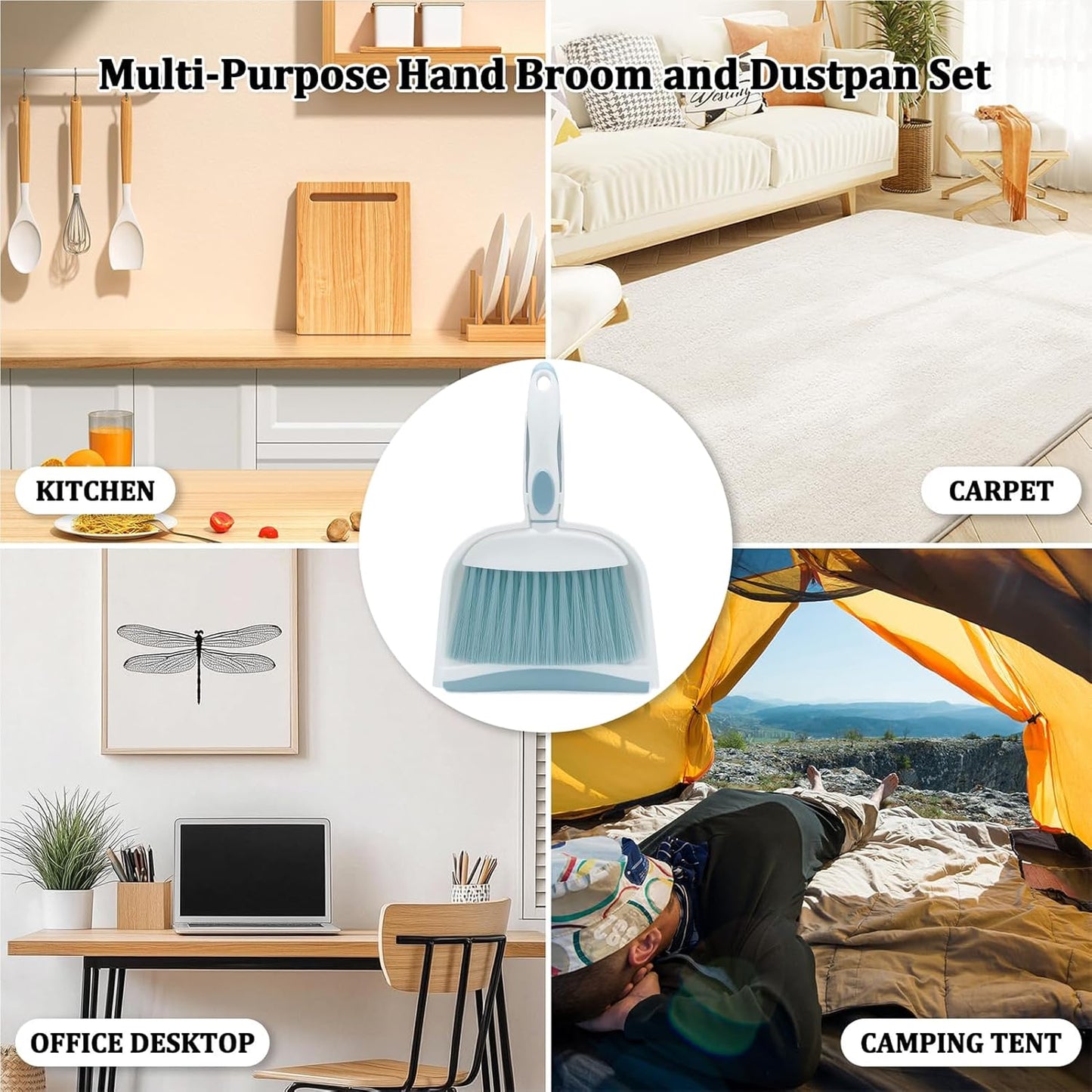 Dust pan, Mini Dustpan and Brush Set, Small Broom and Dustpan Set, Small Hand Broom and dust pan Set, Whisk Broom, Dust pan and Brush for Desk, Table, Home, Kitchen (Light Green 2pcs)