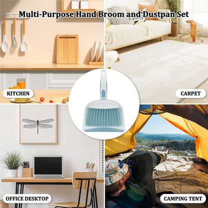 Dust pan, Mini Dustpan and Brush Set, Small Broom and Dustpan Set, Small Hand Broom and dust pan Set, Whisk Broom, Dust pan and Brush for Desk, Table, Home, Kitchen (Light Green 2pcs)