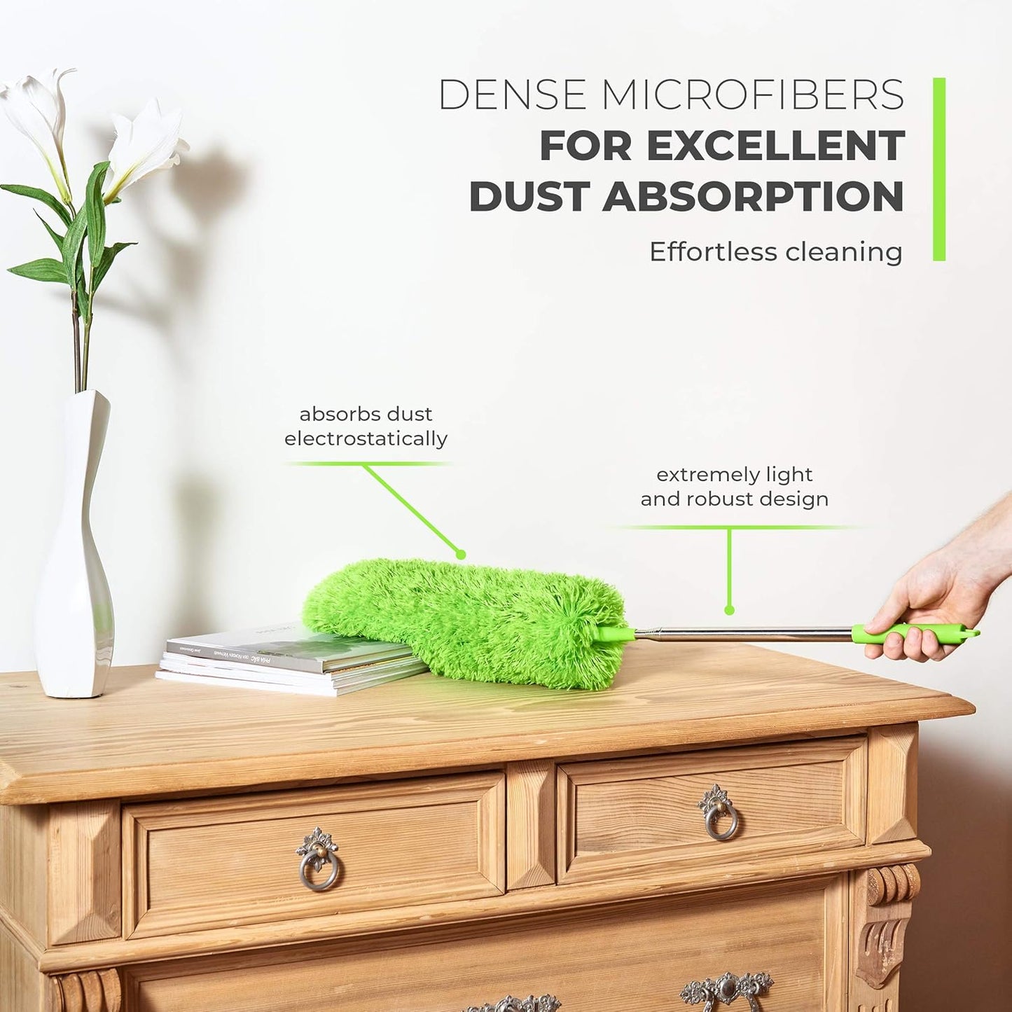 Extendable Feather Duster, Microfiber Duster, Ceiling Fan Duster, Feather Dusters for Cleaning, Dust Cleaner, Cobweb Duster - Electrostatic Bendable Head - up to 55 Inch