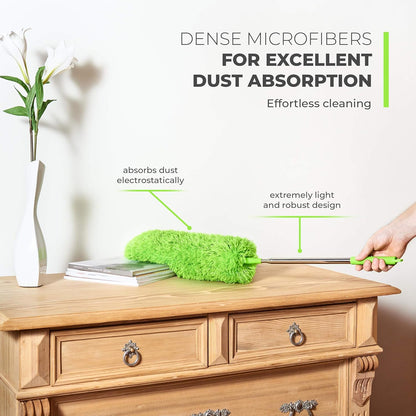 Extendable Feather Duster, Microfiber Duster, Ceiling Fan Duster, Feather Dusters for Cleaning, Dust Cleaner, Cobweb Duster - Electrostatic Bendable Head - up to 55 Inch
