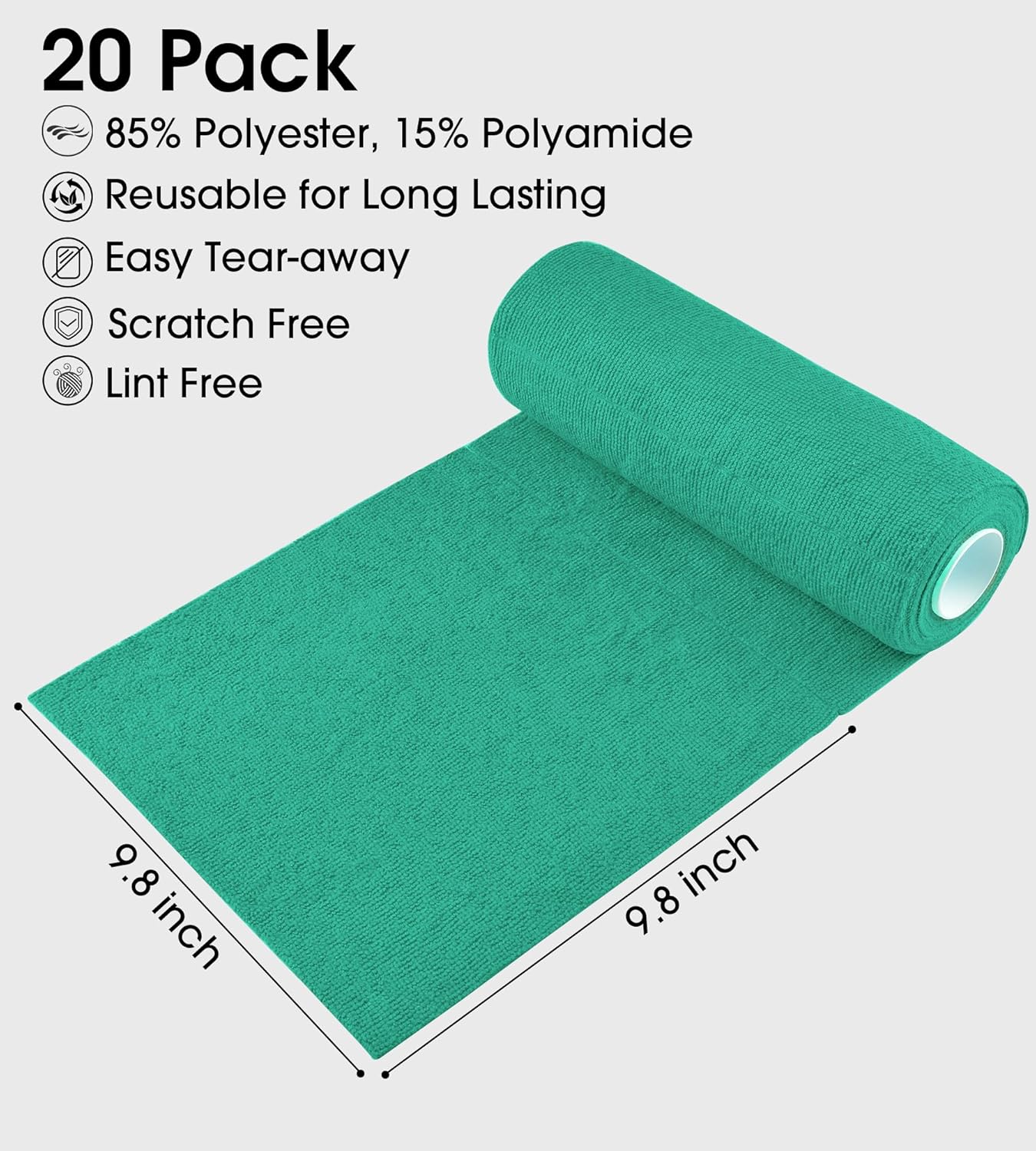 KitchLife Microfiber Cleaning Cloth Roll - Tear-Away Reusable Microfiber Paper Towels, Lint-Free, Washable, 20 Sheets for Kitchen, Car, Dishes, and Sensitive Surfaces (Pink)