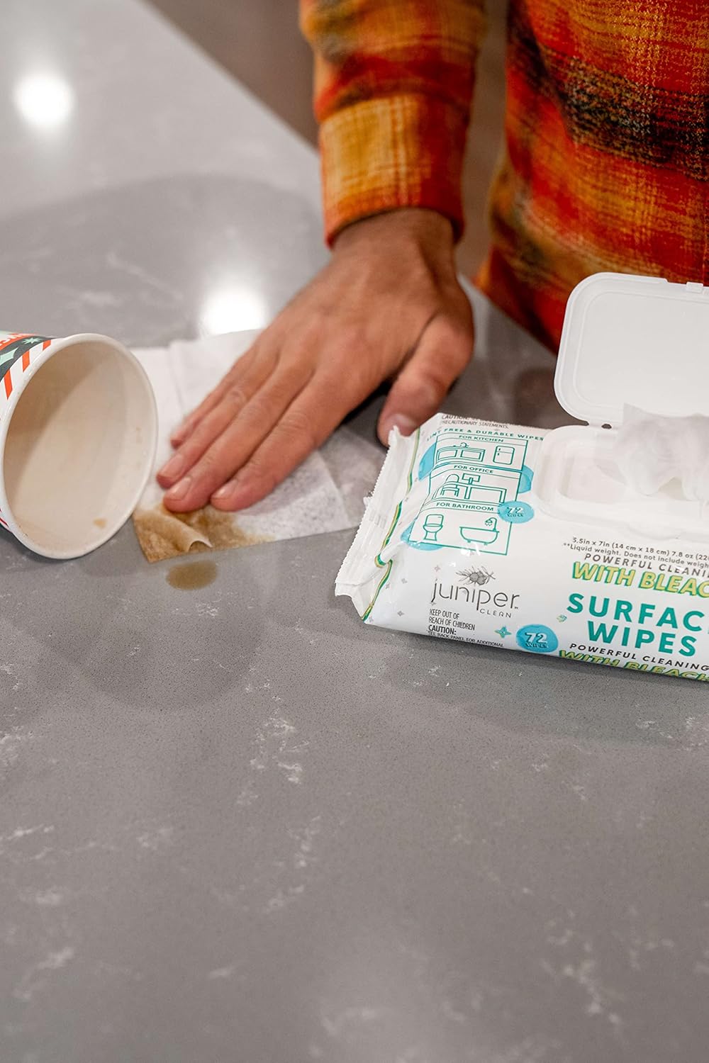 Juniper CLEAN 3 Pack Surface Cleaning Wipes with Bleach, All-Purpose Cleaner for Bathroom, Kitchen, Office, 216 Count Soft Flow, Fresh Scent, Lint Free & Durable