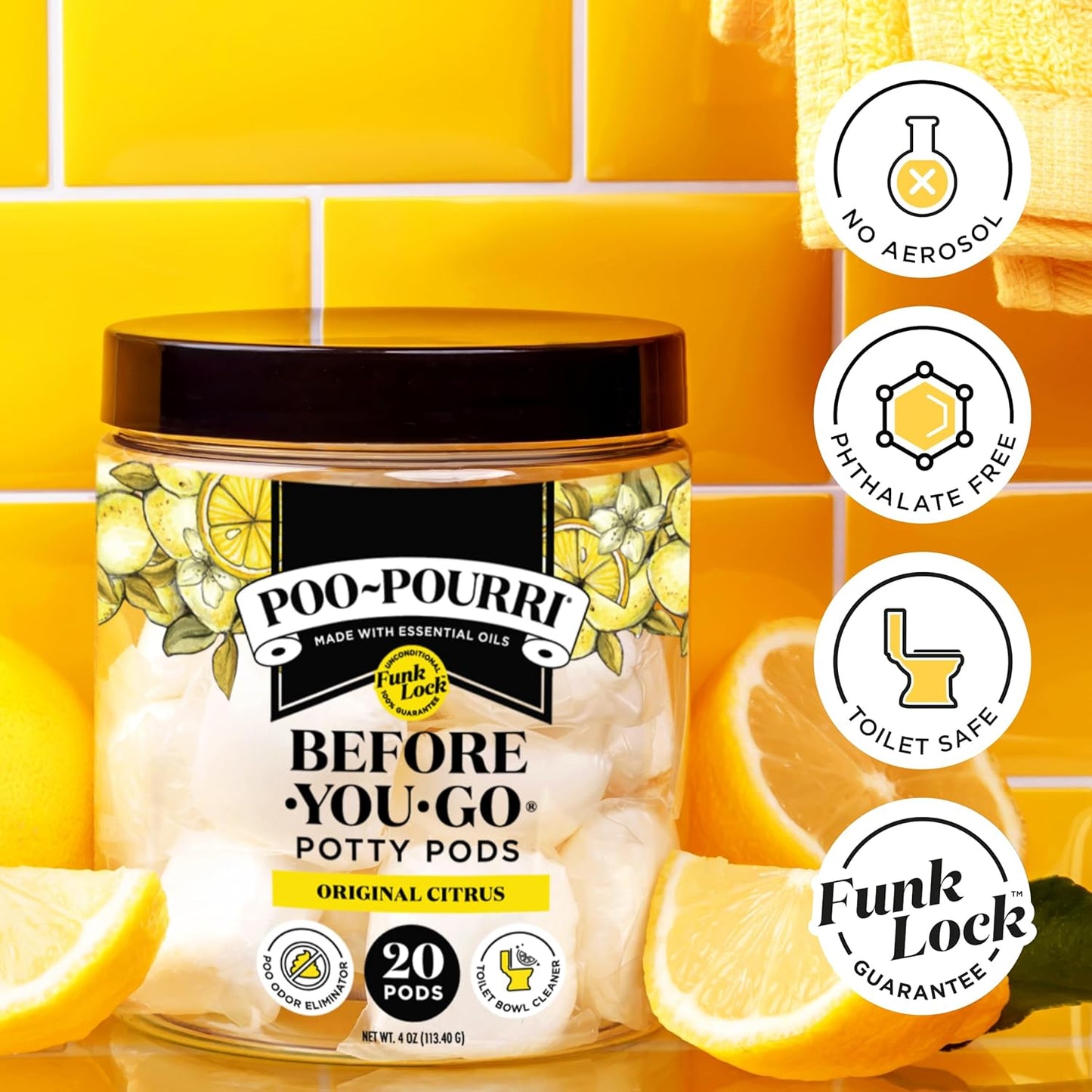 Poo~Pourri Original Citrus Before-You-Go 2-in-1 Toilet Potty Pods 20ct - Bathroom Odor Remover & Toilet Cleaner - Plant Based Ingredients & Essential Oils - with Lemon, Bergamot, & Lemongrass Scent