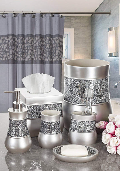 Creative Scents Crackled Glass Toilet Brush with Holder - Silver Toilet Bowl Cleaner Brush and Holder - Good Grip, Deep Cleaning, Decorative Design Compact Toilet Bowl Scrubber
