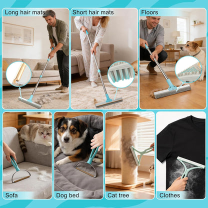 Vivifying Carpet Rake Pet Hair Remover Set, 56” Adjustable Long Handle Plus 2 Handheld Tools, Deep Cleans Pet Hair from Carpets, Rugs, Mats & Upholstery