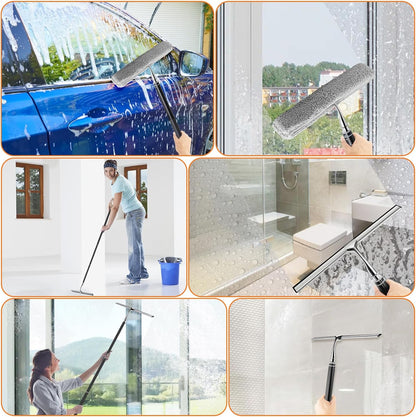 Max 62'' Metal Squeegee with Extension Pole for Window, Glass Door, Mirror,12'' Wide Telescopic Shower Squeegee Cleaner With Long Handle for Cleaning Tile Wall, Floor, Car, Bathroom,Screen, Windshield