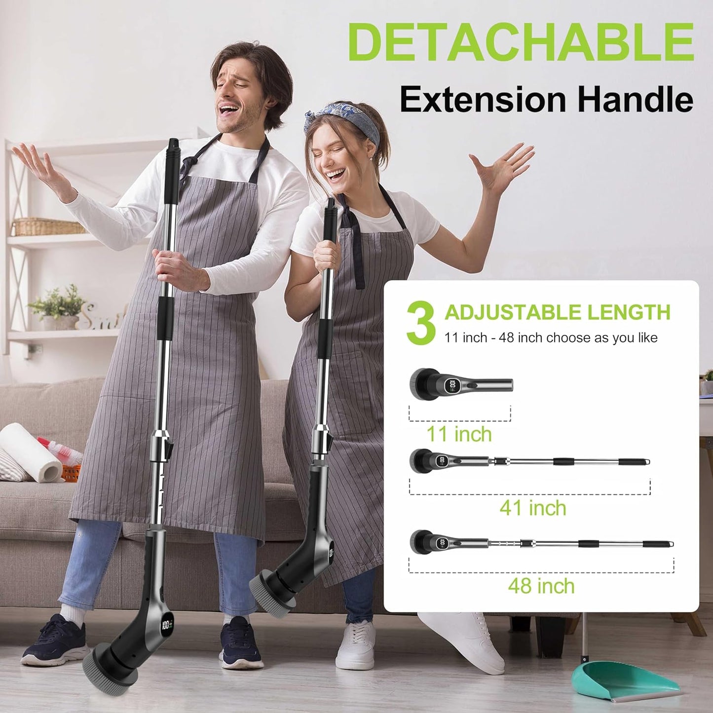 WKY-G3-Electric Spin Scrubber - Upgraded 10-in-1 IPX7 Waterproof Shower Cleaner Brush, Retractable Handle & 2-Speed for Toilet, Bathroom, Bathtub, Tile Floors Black