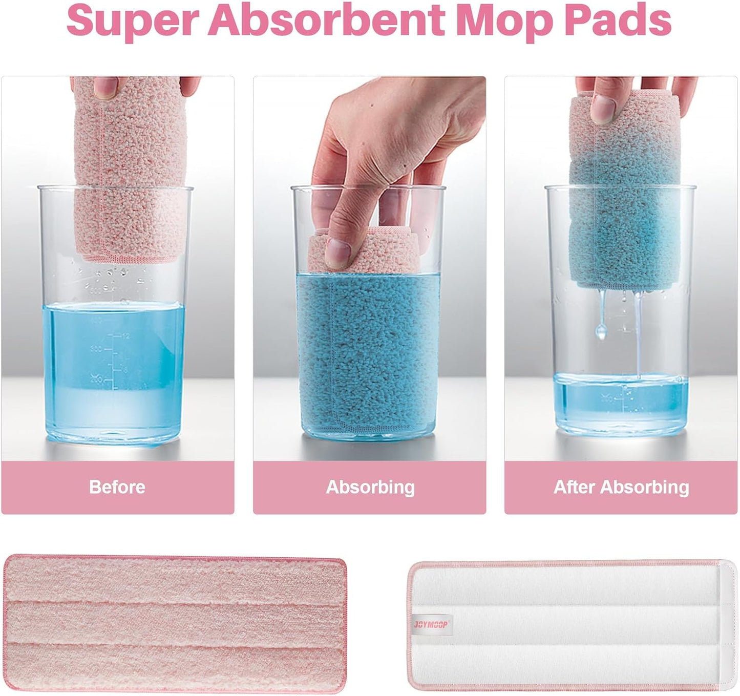 JOYMOOP 17.7-Inch Microfiber Flat Mop Replacement Pads – Washable Reusable Grey & Stripe, Pack of 4 Heavy-Duty Wet & Dry Refill for JOYMOOP Flat Mop & Bucket System